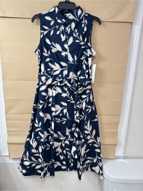 Calvin Klein 100% Cotton with Pockets
 Sleeveless Floral Shirt Dress